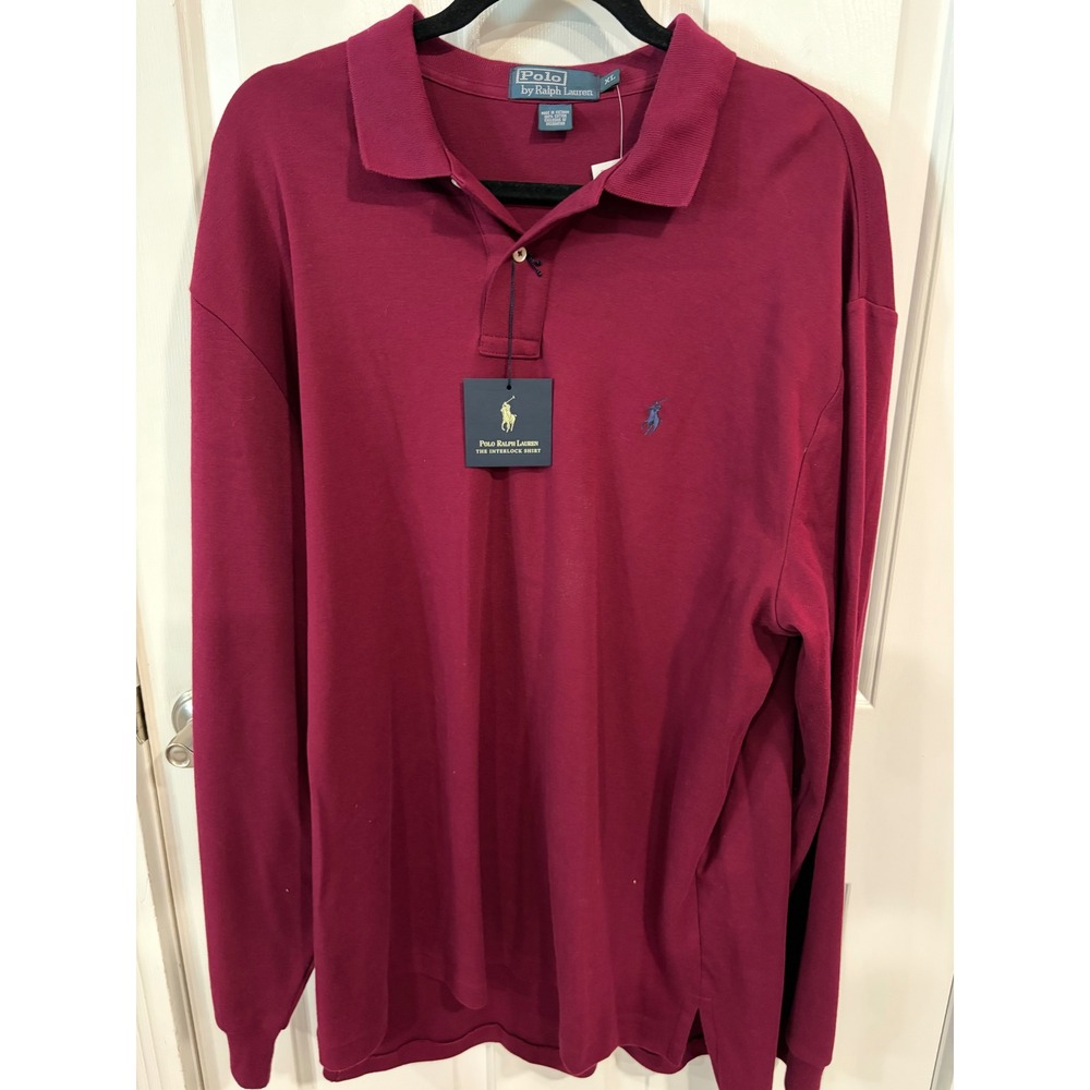 Vintage Men's Polo by Ralph Lauren XL Deep Wine Long Sleeve Polo Shirt NEW NWT